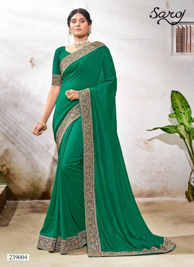 Saroj Sanjh Fancy Latest Festive Wear Vichitra Silk Designer Saree Collection